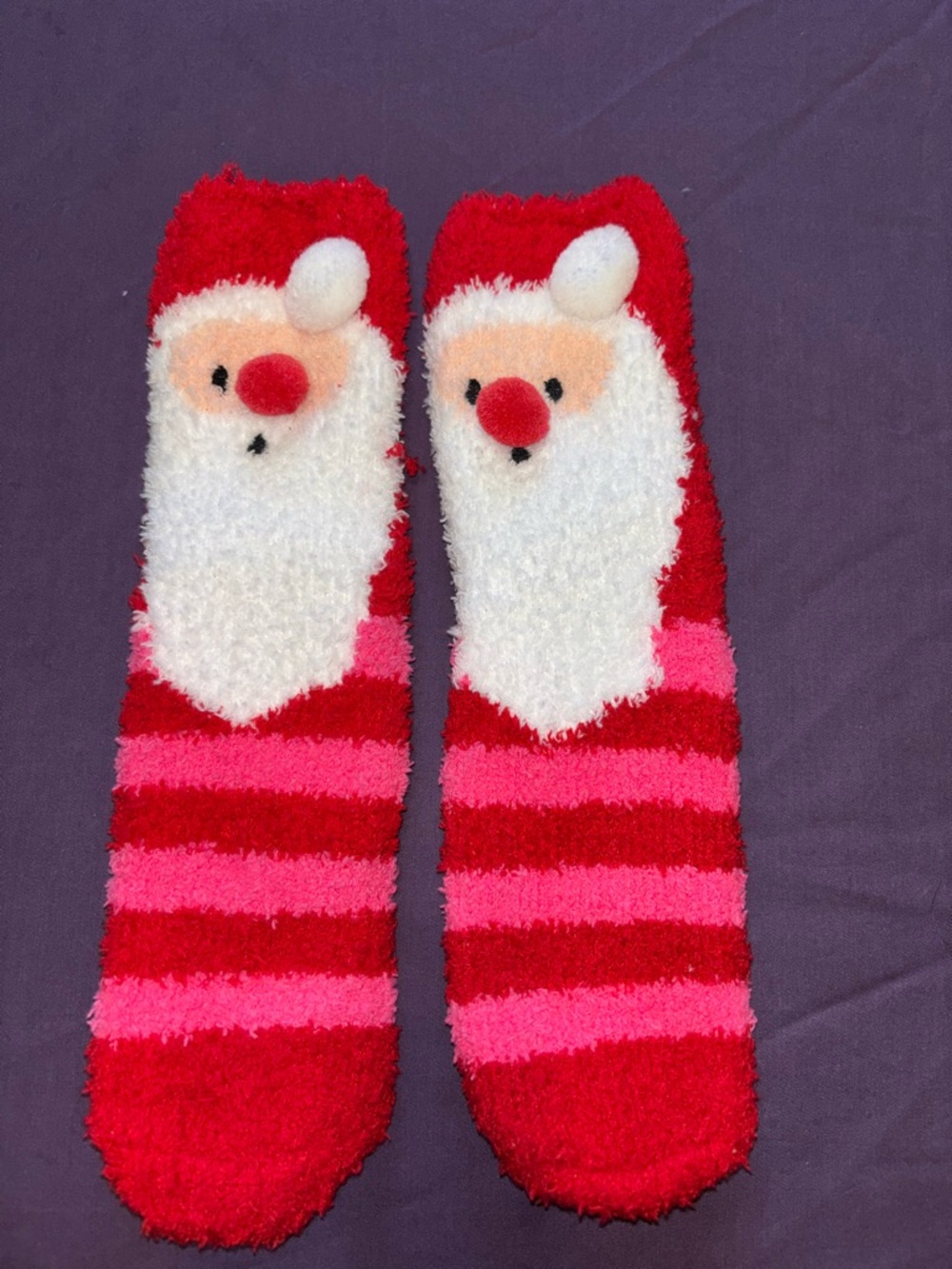 Red & Pink Santa Plush Fuzzy Socks